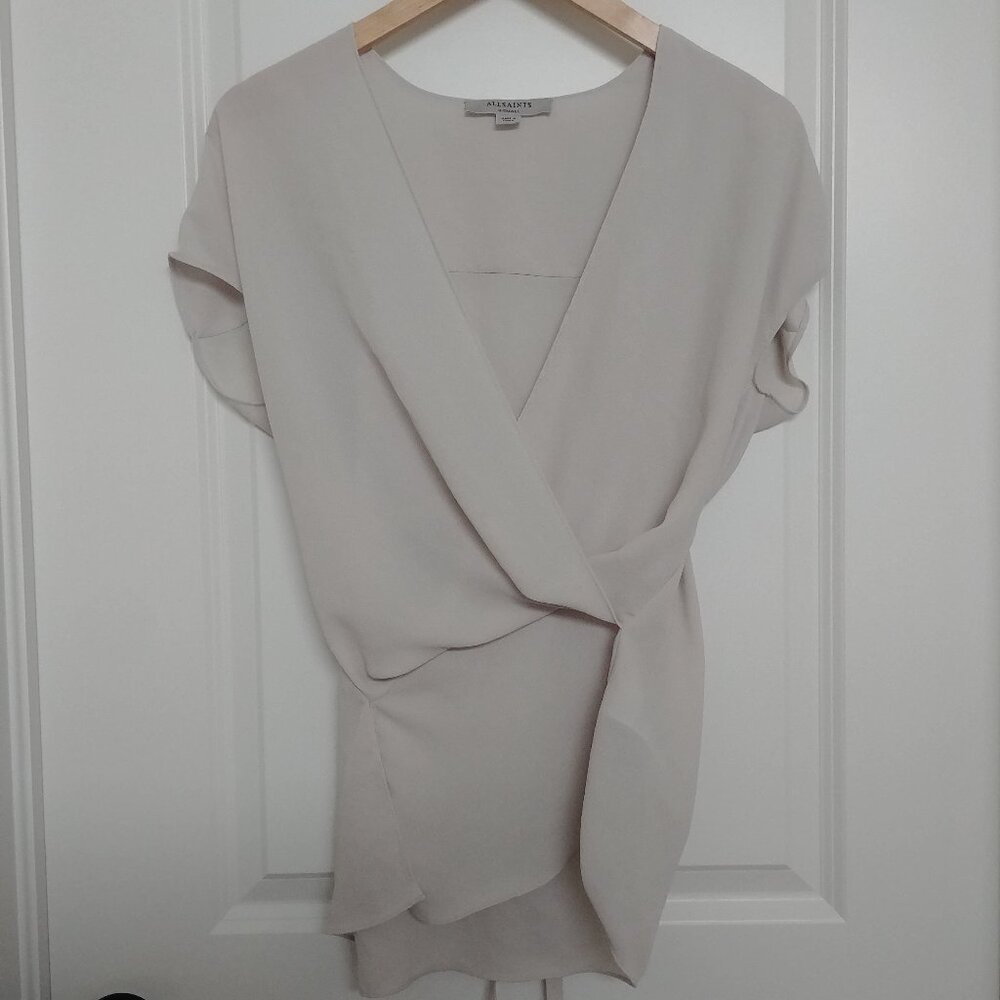 ALLSAINTS ivory off white light blouse tie back XS